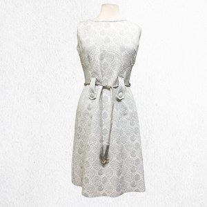 Vintage 1960s Silver over White Sheath Style Party Cocktail Formal Dress